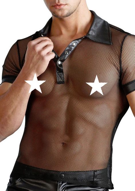Hovedbilde Nettskjorte med wetlook-detaljer – svart ...